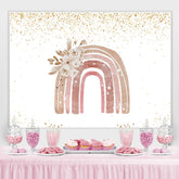 Lofaris Pink Rainbow Floral Golden Glitter Backdrop for Girl